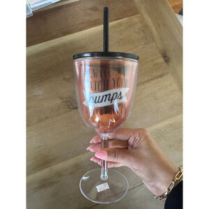 Unbranded Orange and Black Stemmed Tumbler with Straw, One Size